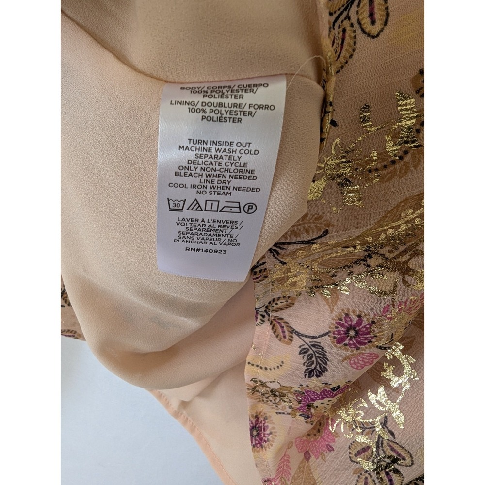 LOFT Womens‎ Floral Ruffle Neck Long Sleeve Blouse Gold Pink Metallic Size XLNew - Picture 6 of 8
